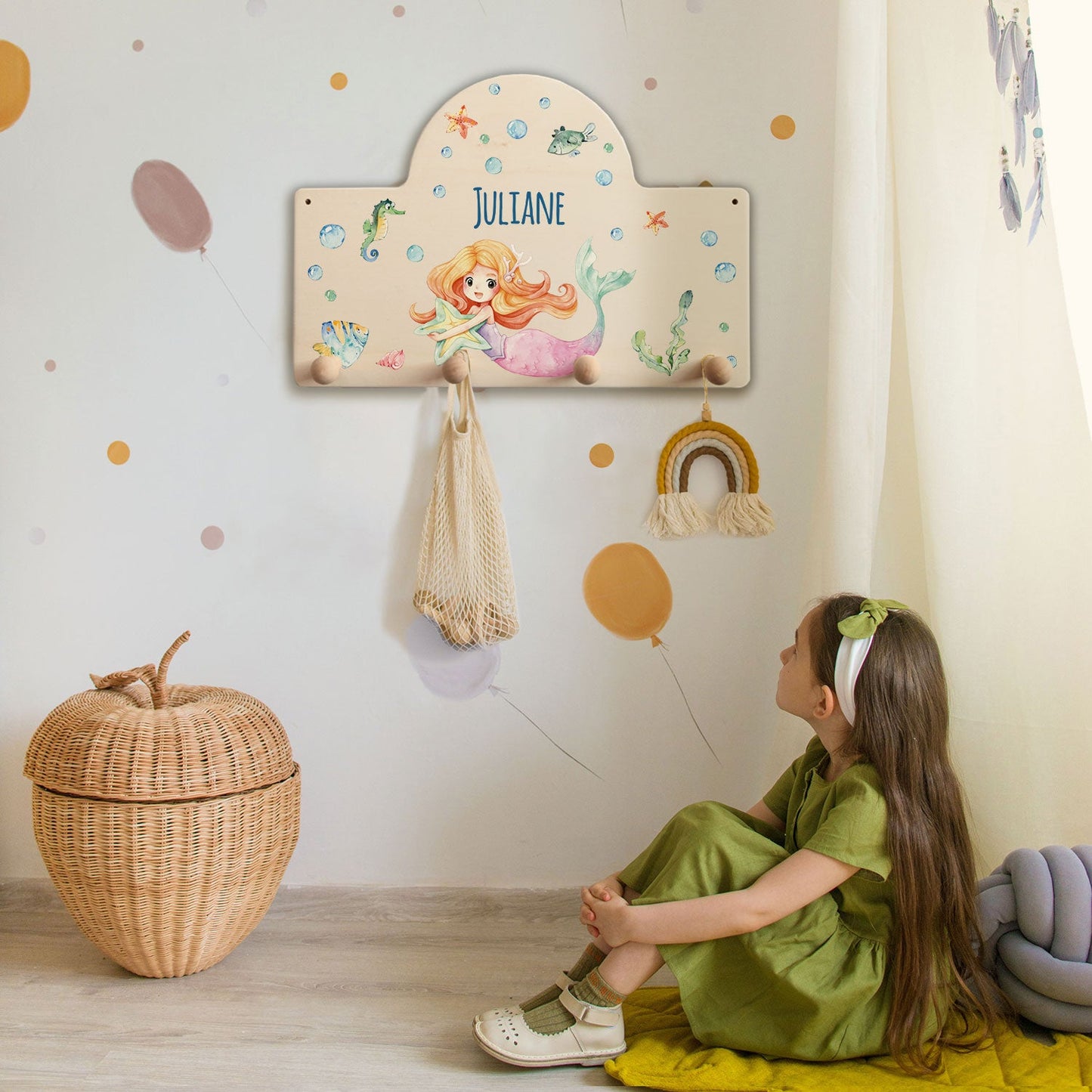 Personalisierte Garderobe fürs Kinderzimmer - Meerjungfrau