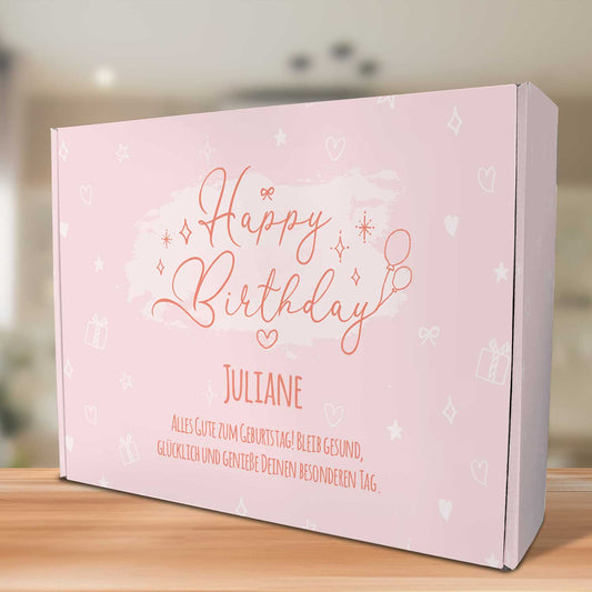 Personalisierte DIY Geschenkbox - Rosa Happy Birthday mit Wunschtext