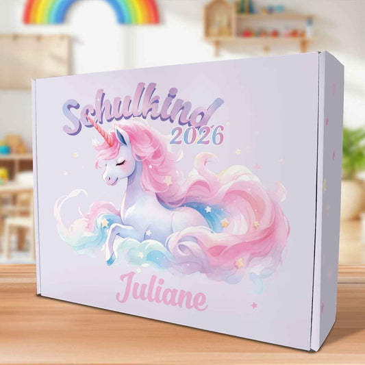 Personalisierte Geschenkbox - Schulkind Magisches Einhorn - Einschulung