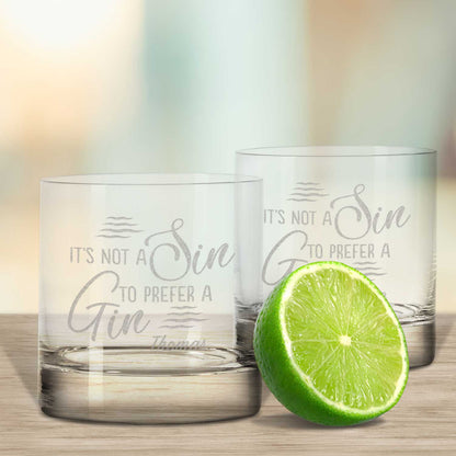 2er Set Montana GIN-Gläser "It´s Not a Sin to Prefer A Gin" mit Wunschnamen
