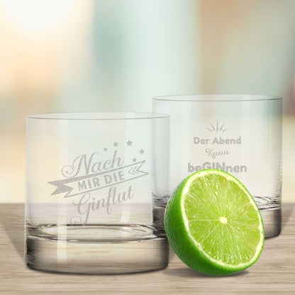 2er Set Montana GIN-Gläser "Nach mir die GINflut" & "Der Abend kann beGINnen"