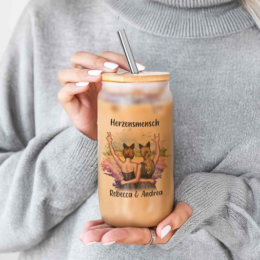 Glasbecher mit Bambusdeckel & Trinkhalm - Konfiguration Freundin