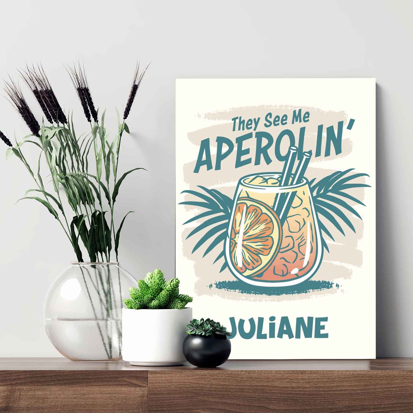 Holzschild mit Aperol Spritz Motiv - They see me Aperolin - Geschenk für Aperol Liebhaber