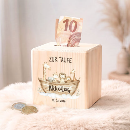Spardose aus Holz zur Taufe - Arche