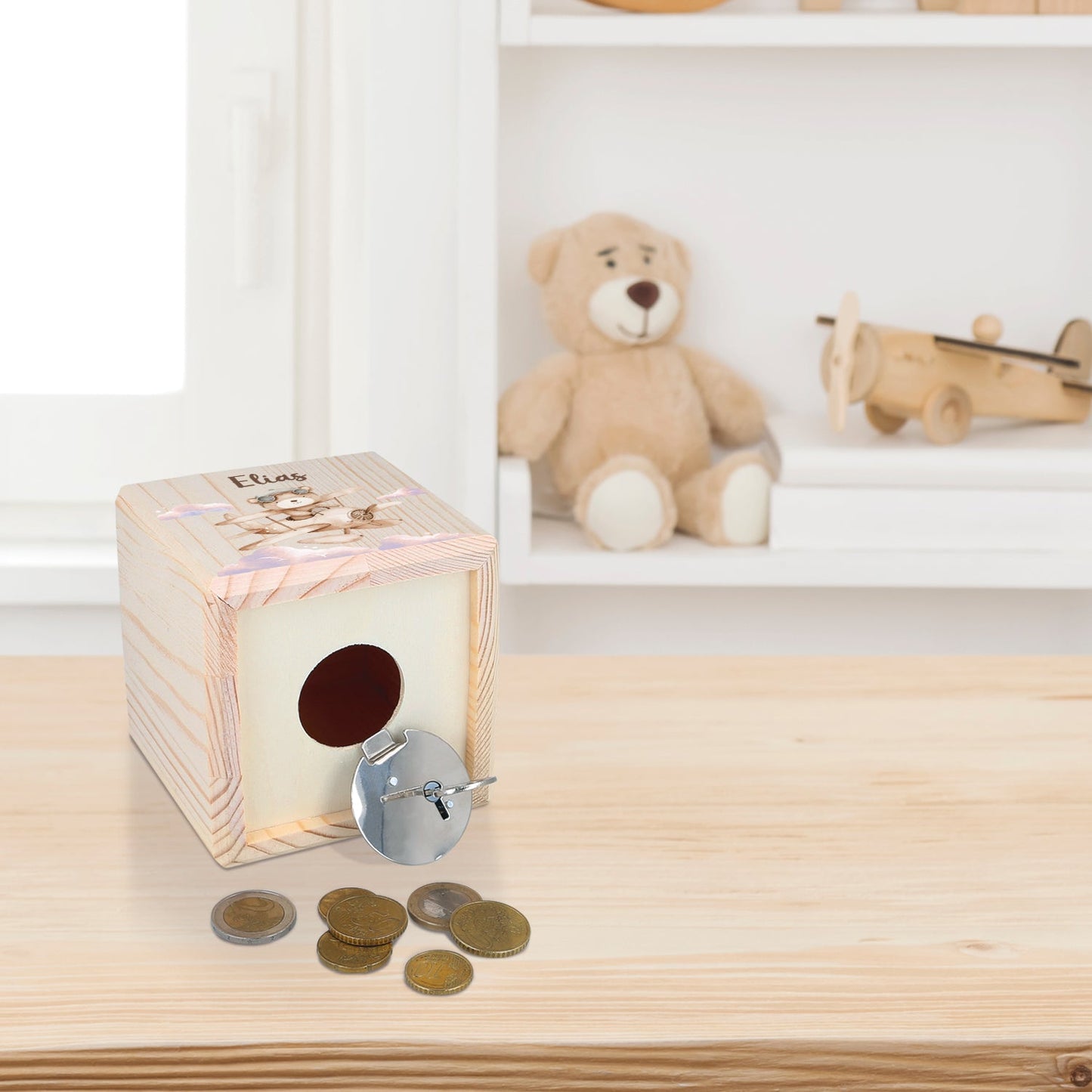 Spardose aus Holz - Bärchen