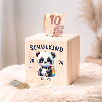 Spardose aus Holz - Schulkind