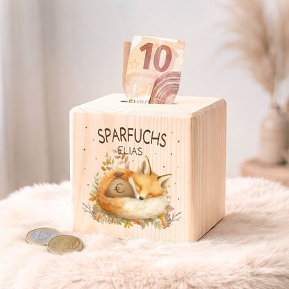 Spardose aus Holz - Sparfuchs