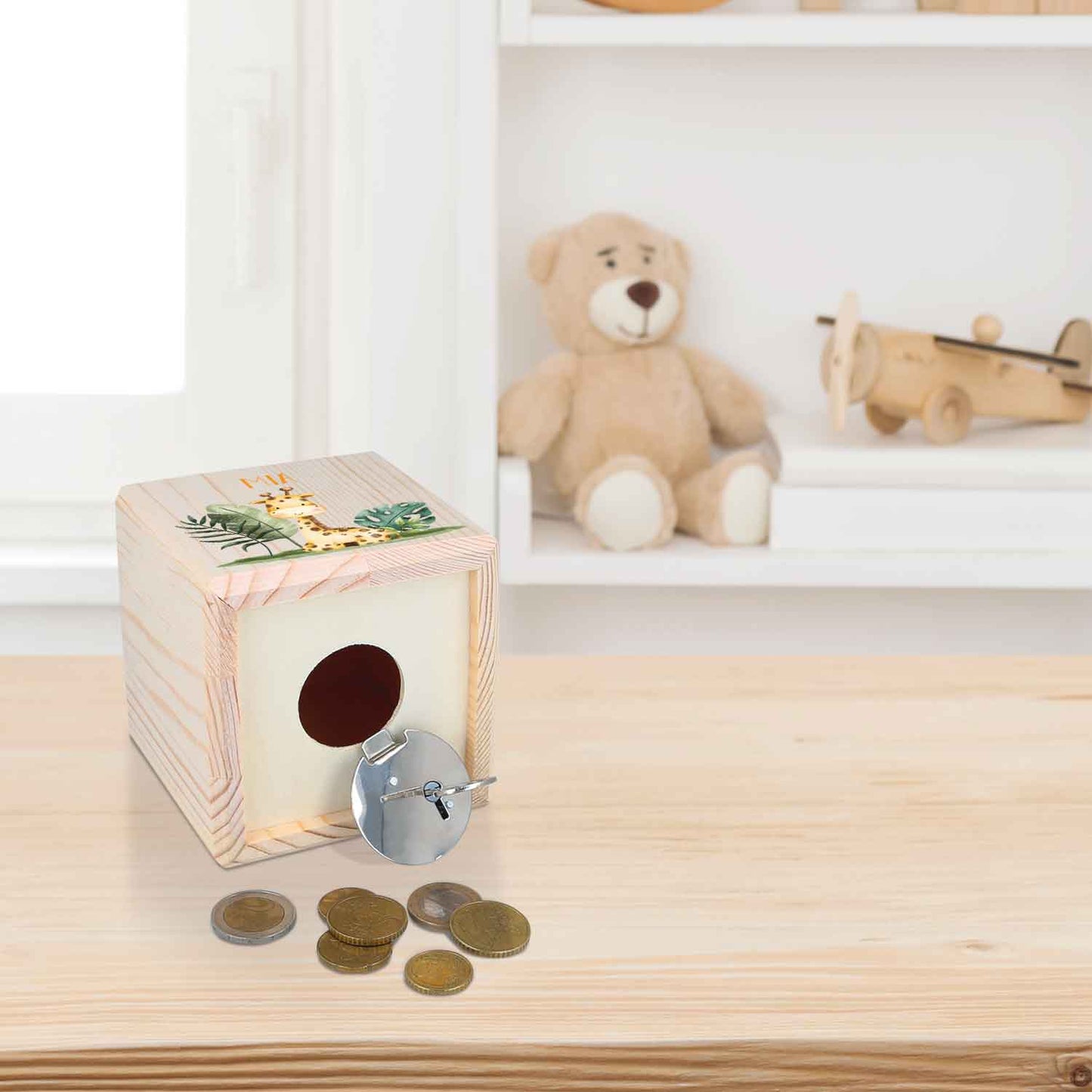 Spardose aus Holz - Safari Tiere