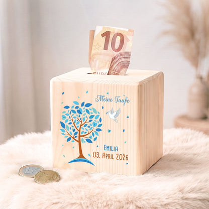 Spardose aus Holz - Lebensbaum