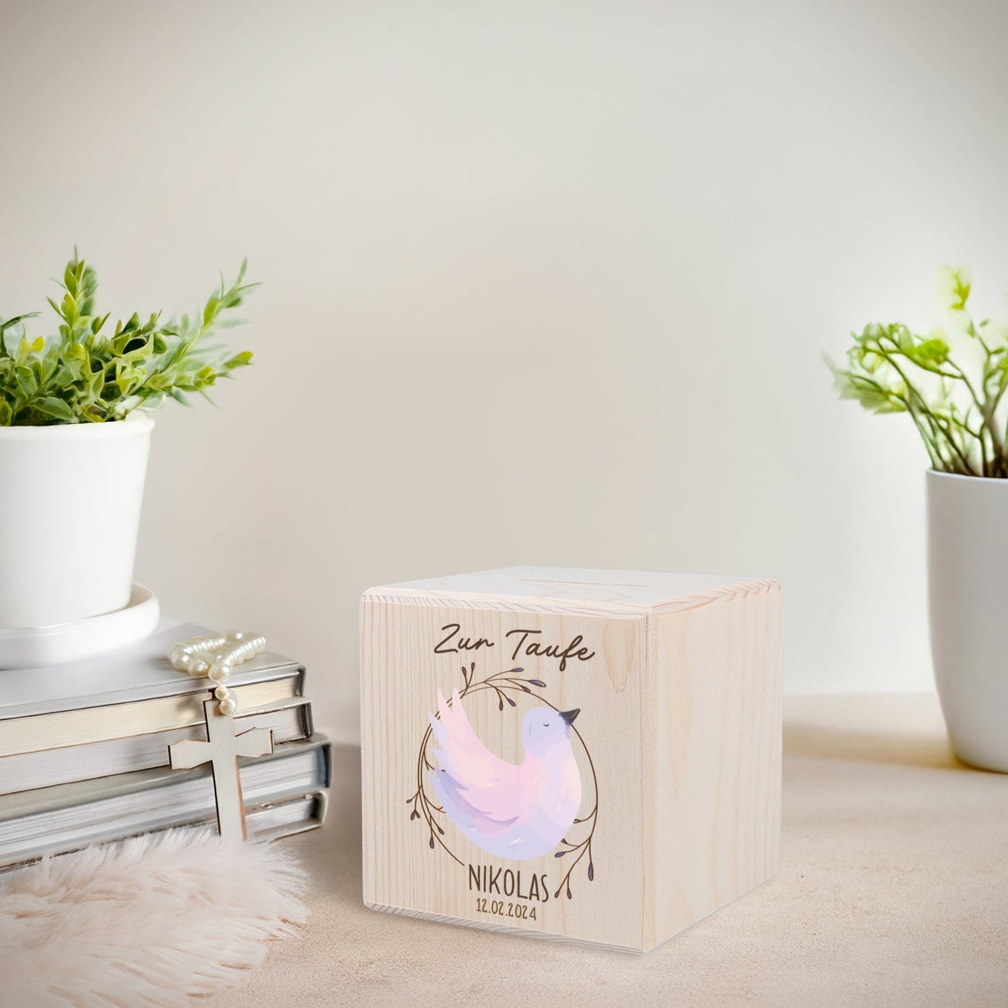 Spardose aus Holz - Taube