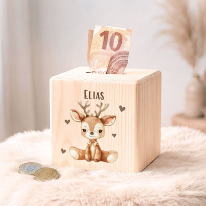 Spardose aus Holz - Tiere Kinder