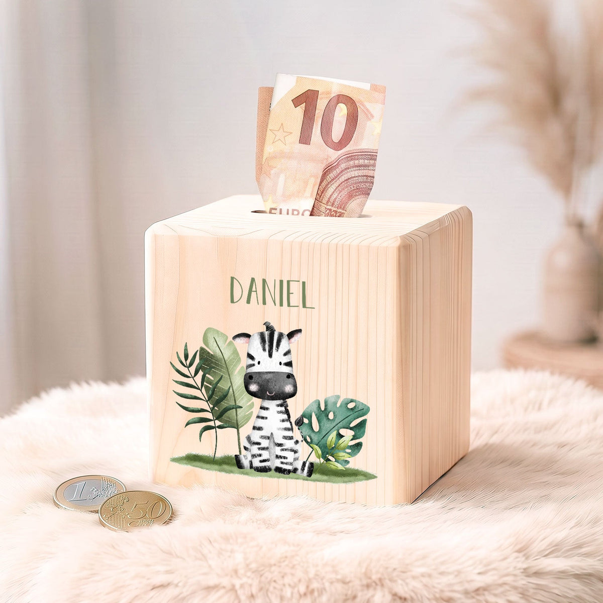 Spardose aus Holz - Tiergruppe Safari