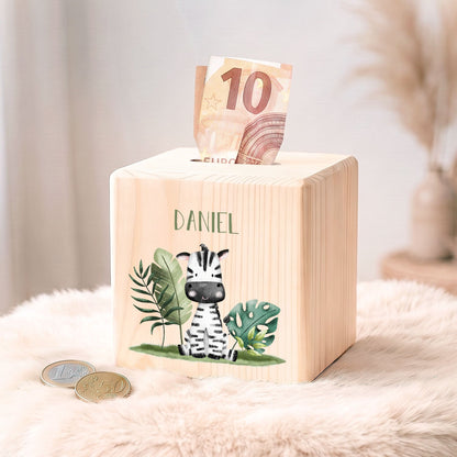 Spardose aus Holz - Tiergruppe Safari