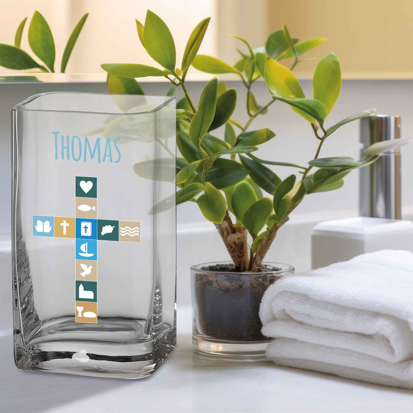 Blumenvase mit UV-Druck - Kommunion - Personalisiert mit Namen - Deko Vase als Geschenk