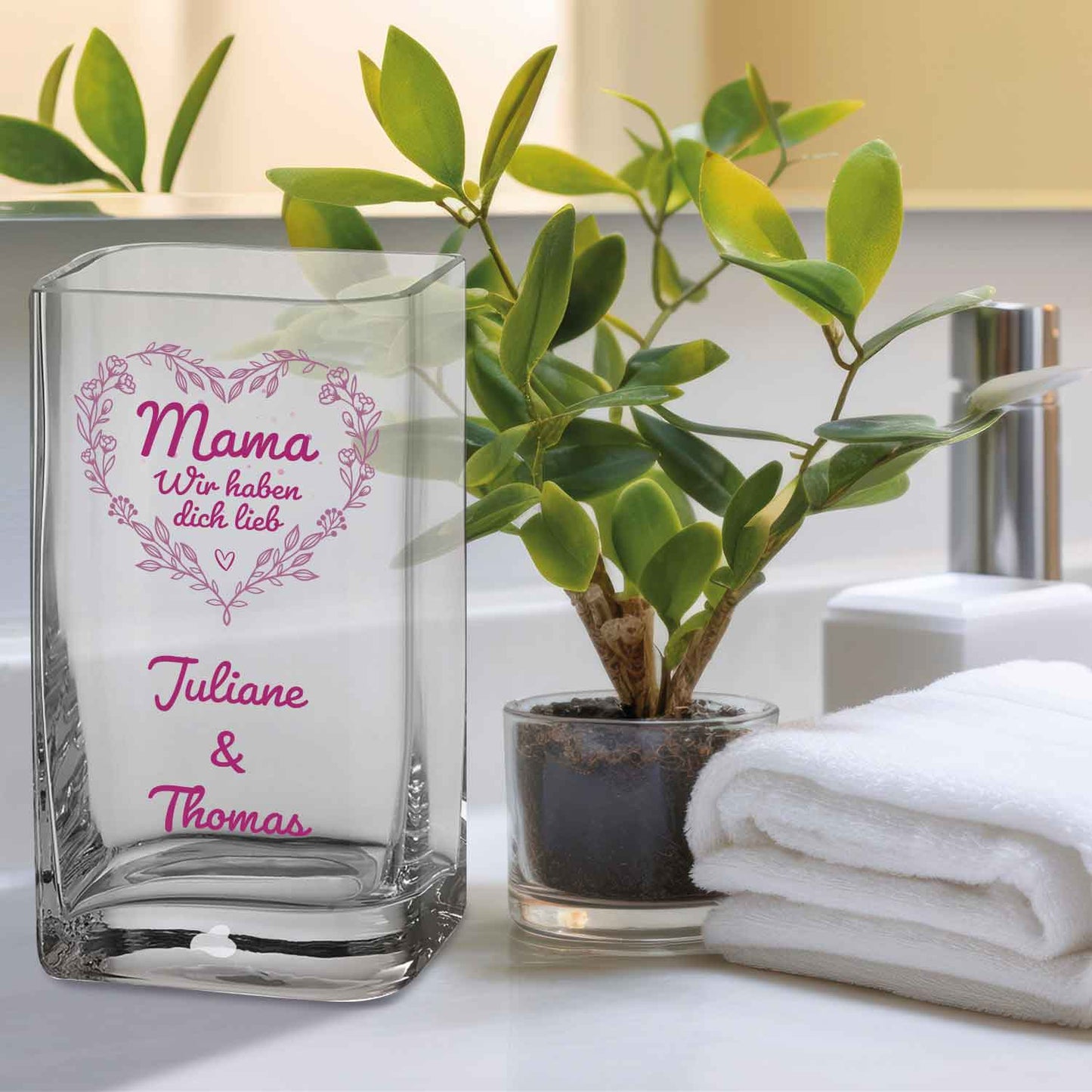 Blumenvase mit UV-Druck - Mama lieb haben - Personalisiert mit Namen - Deko Vase als Geschenk