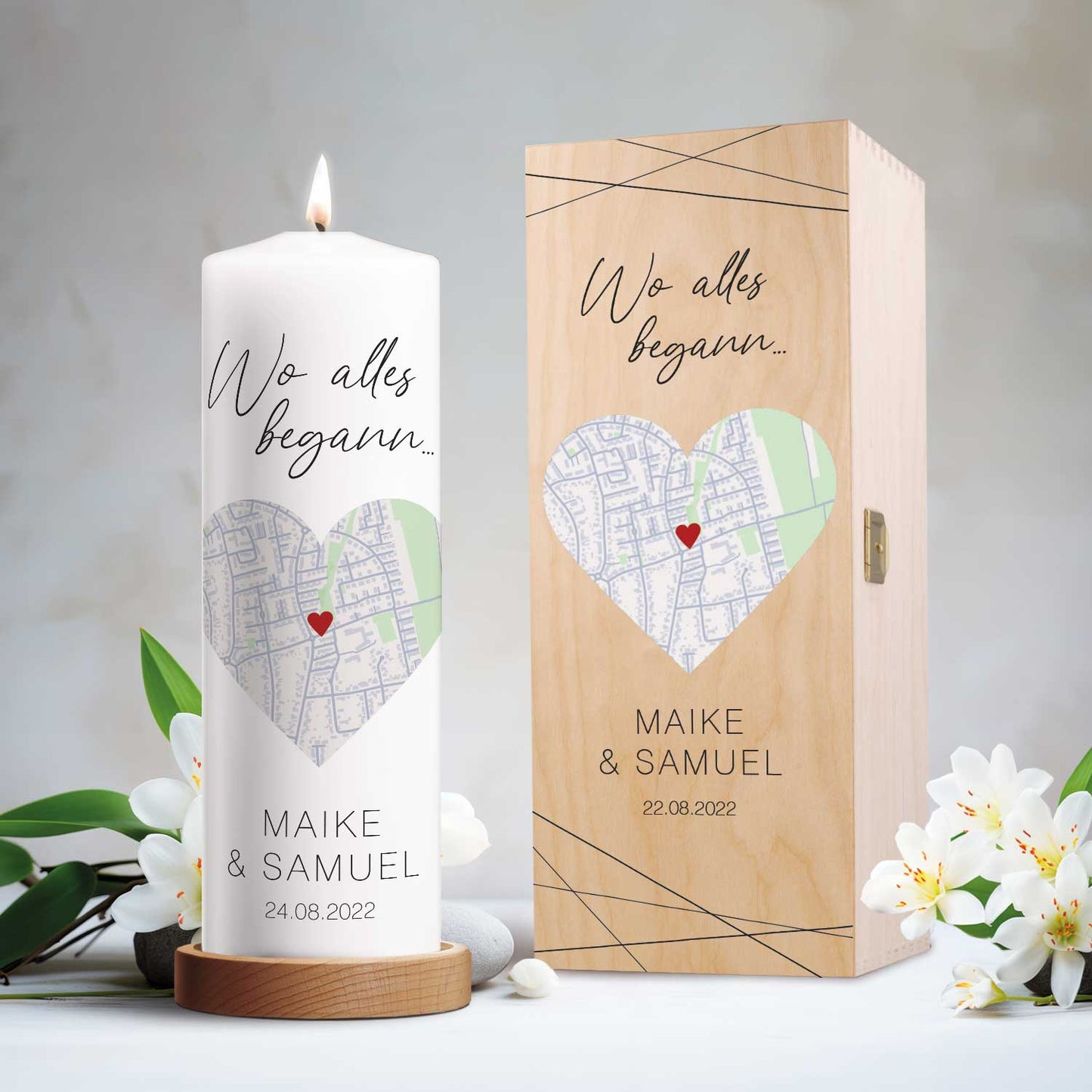 Große Kerze "Wo alles begann" - Personalisiertes Geschenk mit Namen, Datum, Ort & Wunschtext