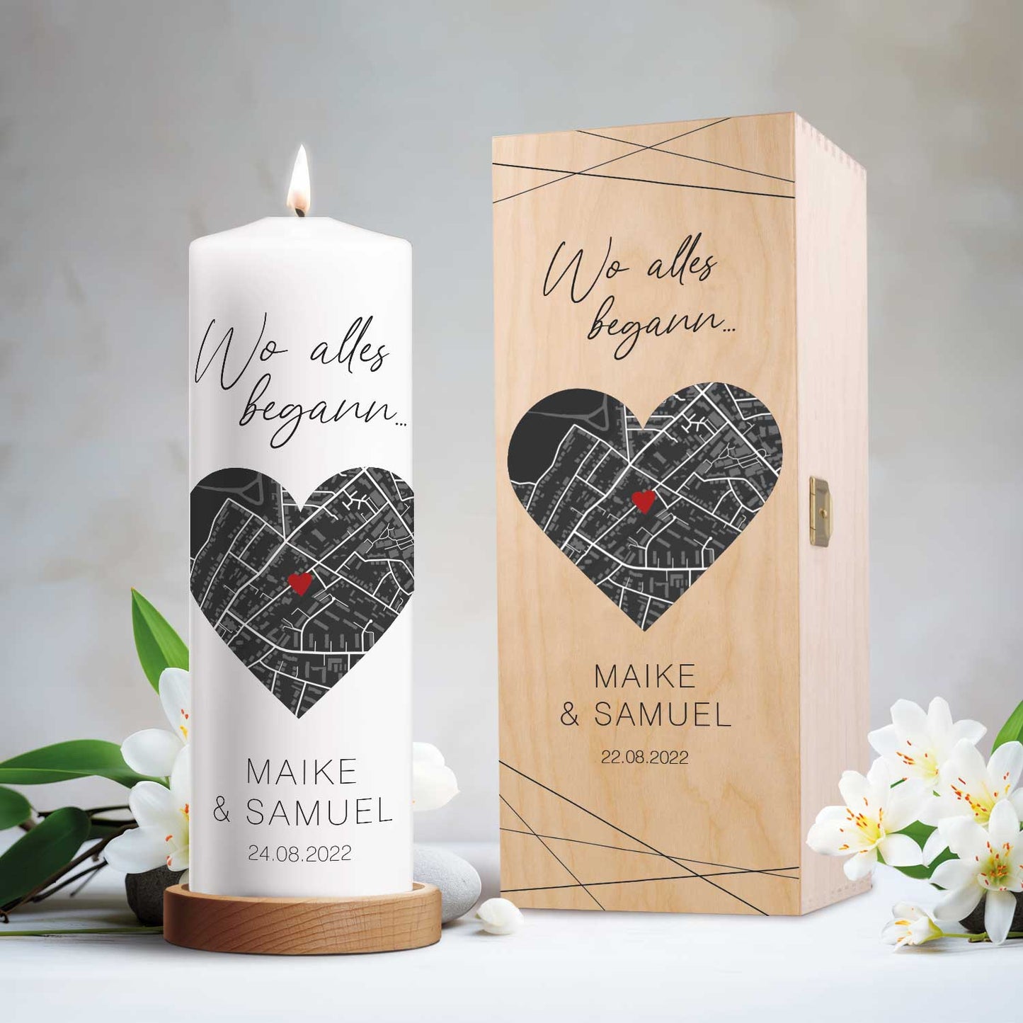 Große Kerze "Wo alles begann" - Personalisiertes Geschenk mit Namen, Datum, Ort & Wunschtext
