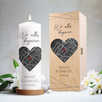 Große Kerze "Wo alles begann" - Personalisiertes Geschenk mit Namen, Datum, Ort & Wunschtext