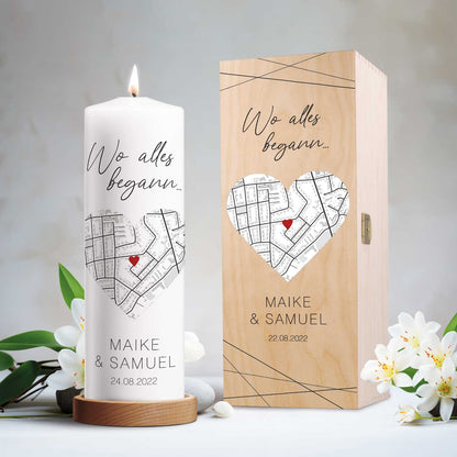 Große Kerze "Wo alles begann" - Personalisiertes Geschenk mit Namen, Datum, Ort & Wunschtext
