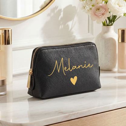 Personalisierte Leder Kosmetiktasche mit Name für Kosmetik & MakeUp