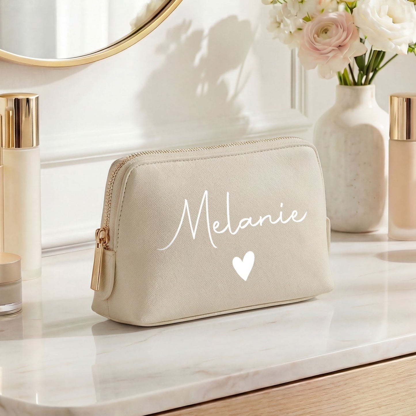 Personalisierte Leder Kosmetiktasche mit Name für Kosmetik & MakeUp