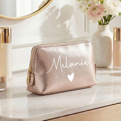 Personalisierte Leder Kosmetiktasche mit Name für Kosmetik & MakeUp