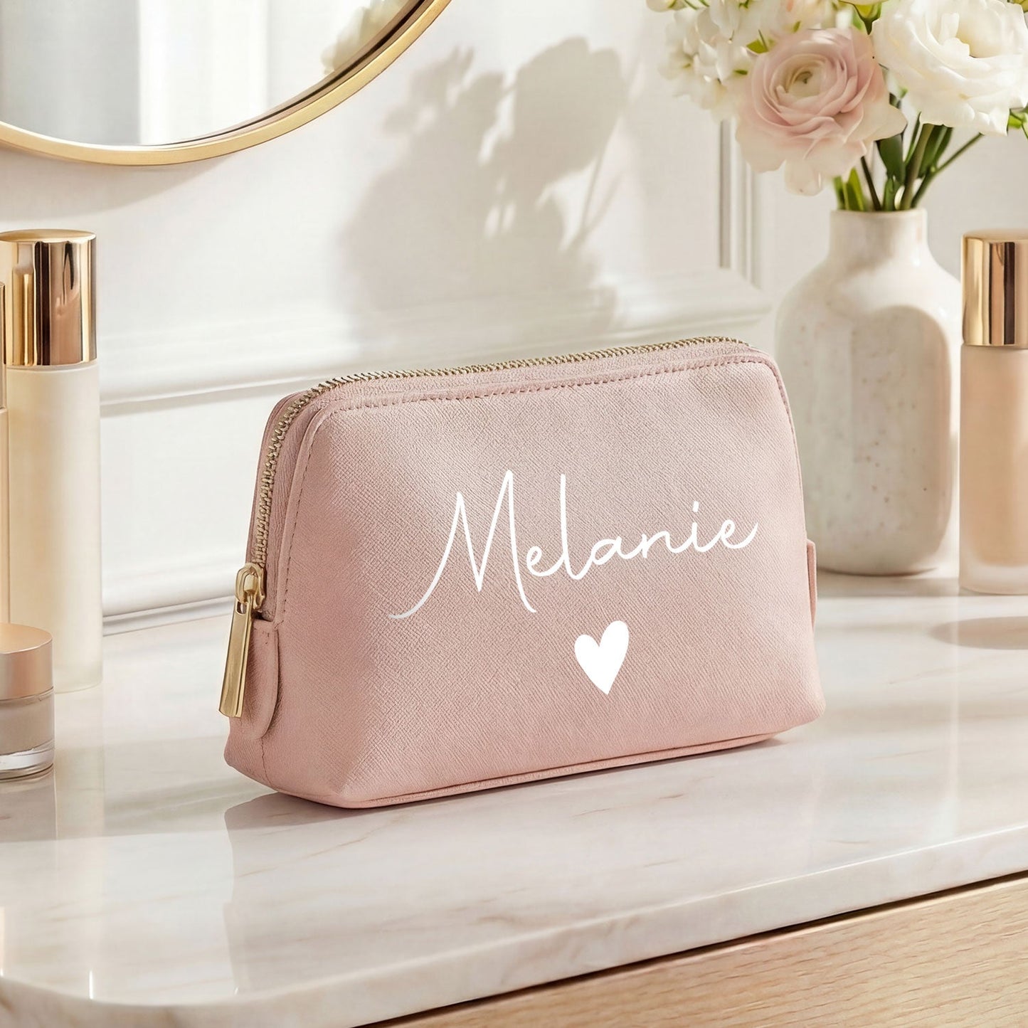 Personalisierte Leder Kosmetiktasche mit Name für Kosmetik & MakeUp