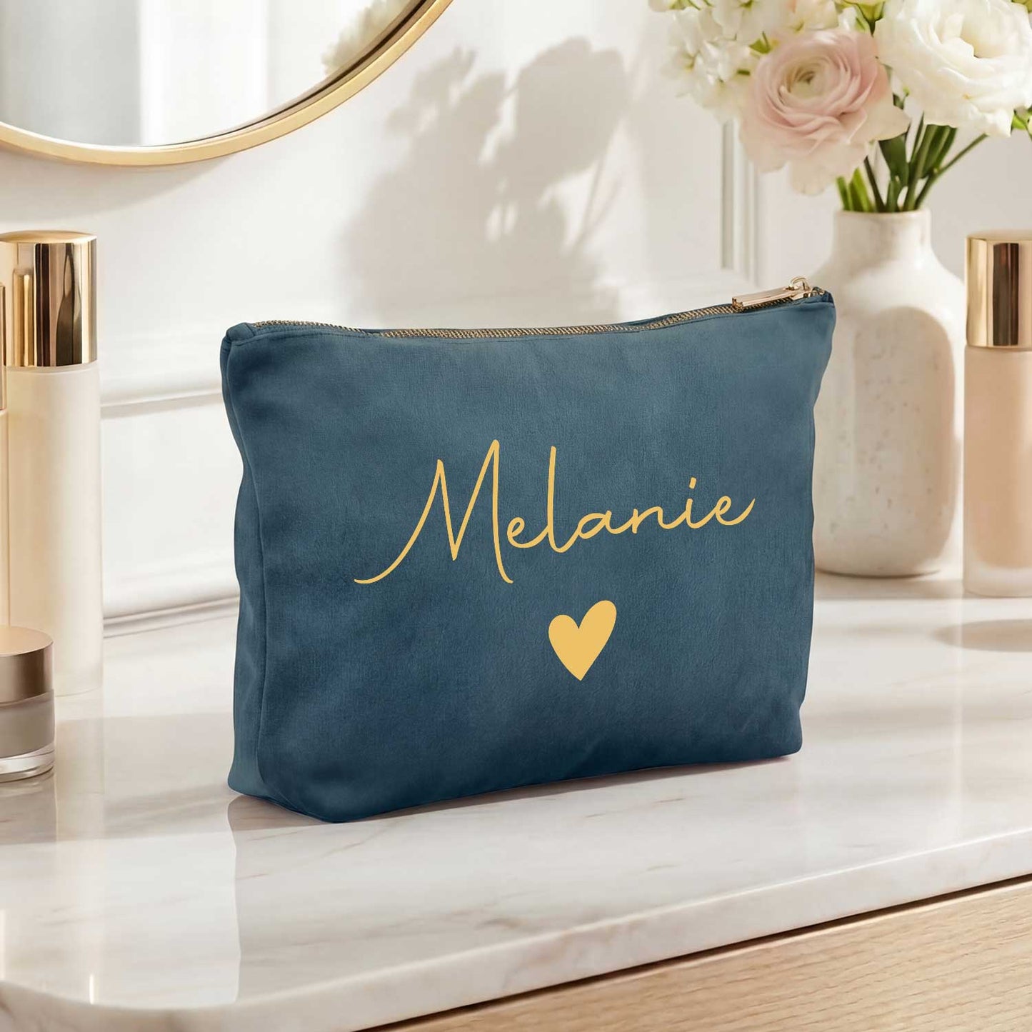 Personalisierte Samt Kosmetiktasche mit Name für Kosmetik & MakeUp