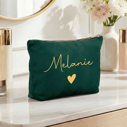 Personalisierte Samt Kosmetiktasche mit Name für Kosmetik & MakeUp