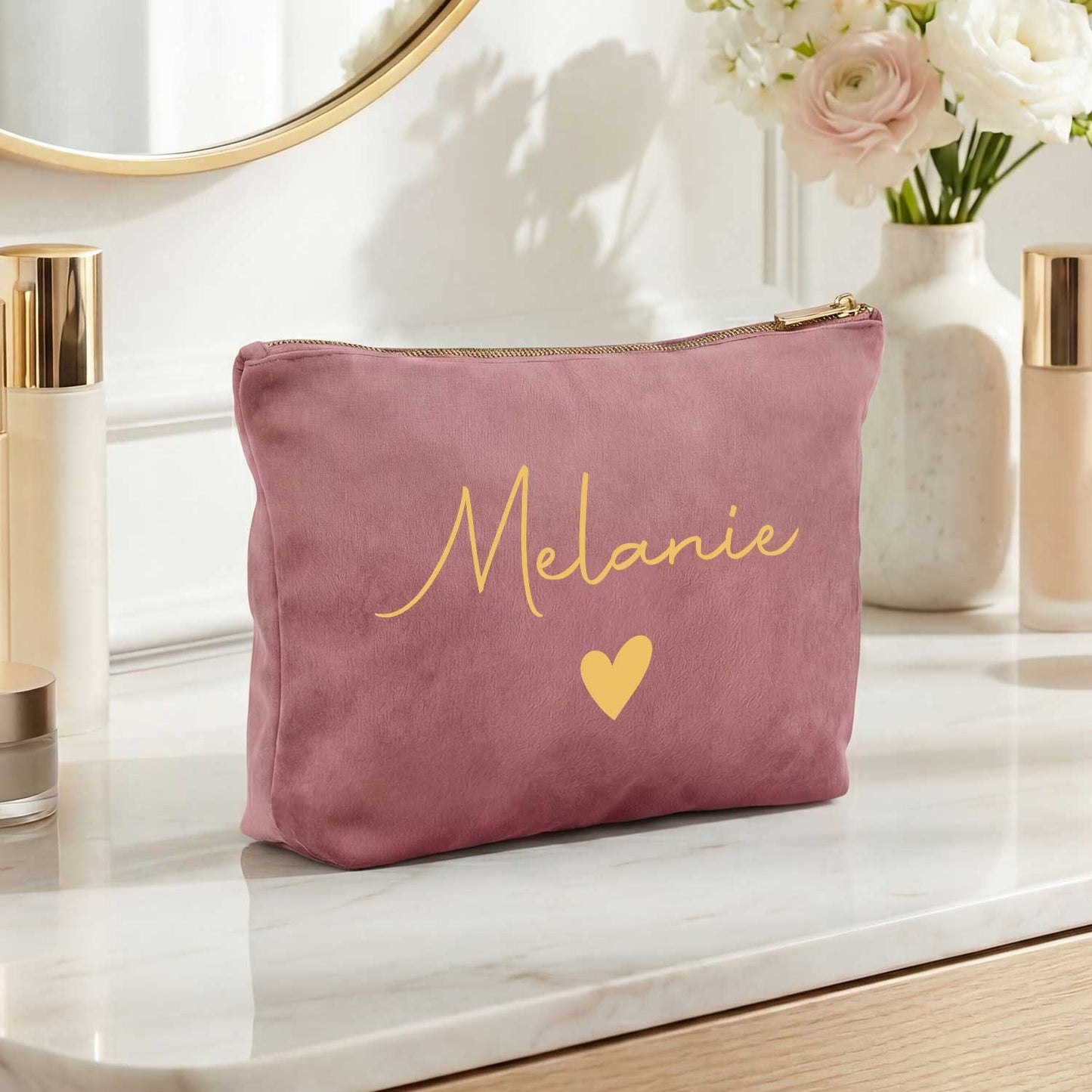 Personalisierte Samt Kosmetiktasche mit Name für Kosmetik & MakeUp