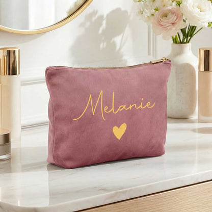 Personalisierte Samt Kosmetiktasche mit Name für Kosmetik & MakeUp