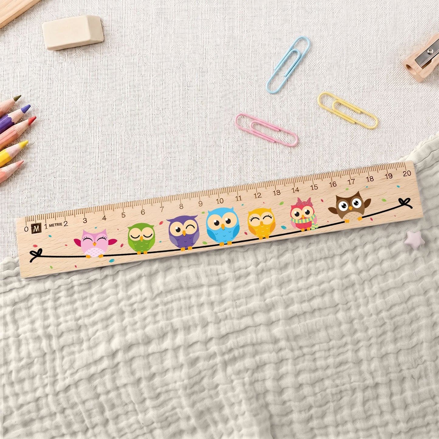 Lineal zur Einschulung im Eulen Design für Kinder aus Holz