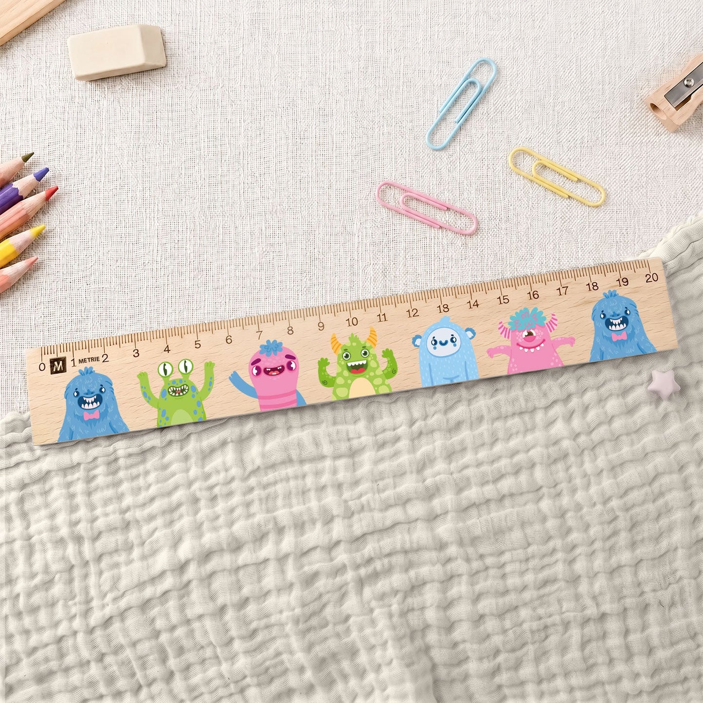 Lineal zur Einschulung im Monster Design für Kinder aus Holz