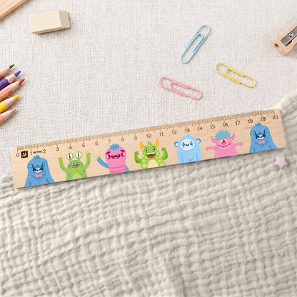 Lineal zur Einschulung im Monster Design für Kinder aus Holz