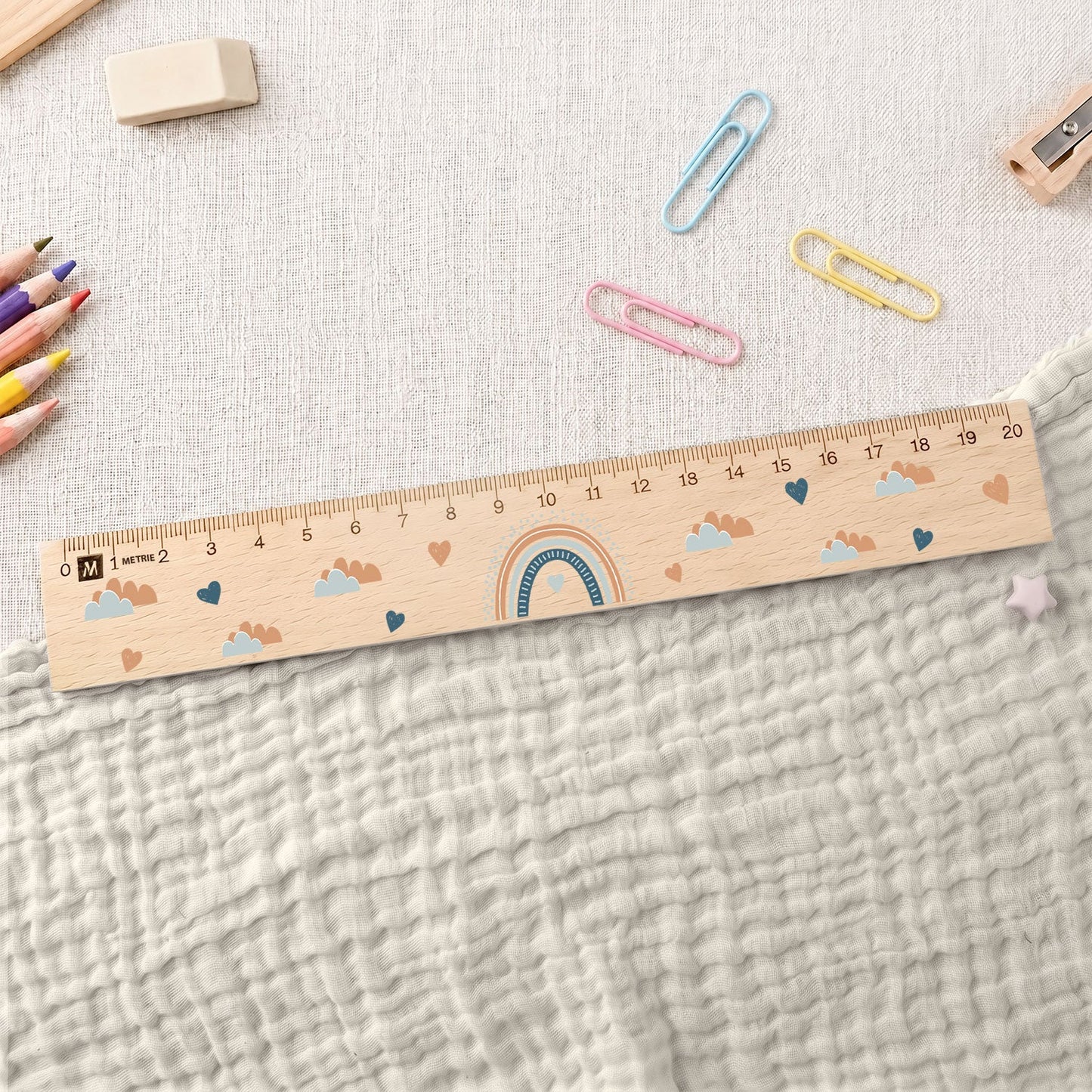 Lineal zur Einschulung im Regenbogen Design für Kinder aus Holz