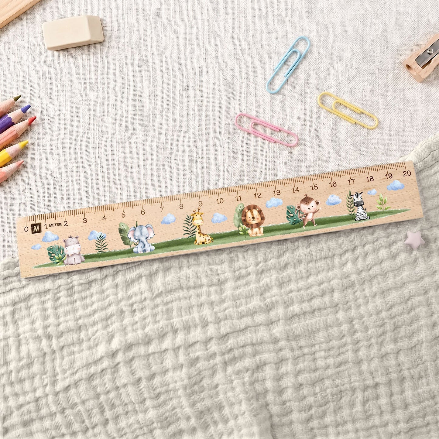 Lineal zur Einschulung im Tiere Design für Kinder aus Holz
