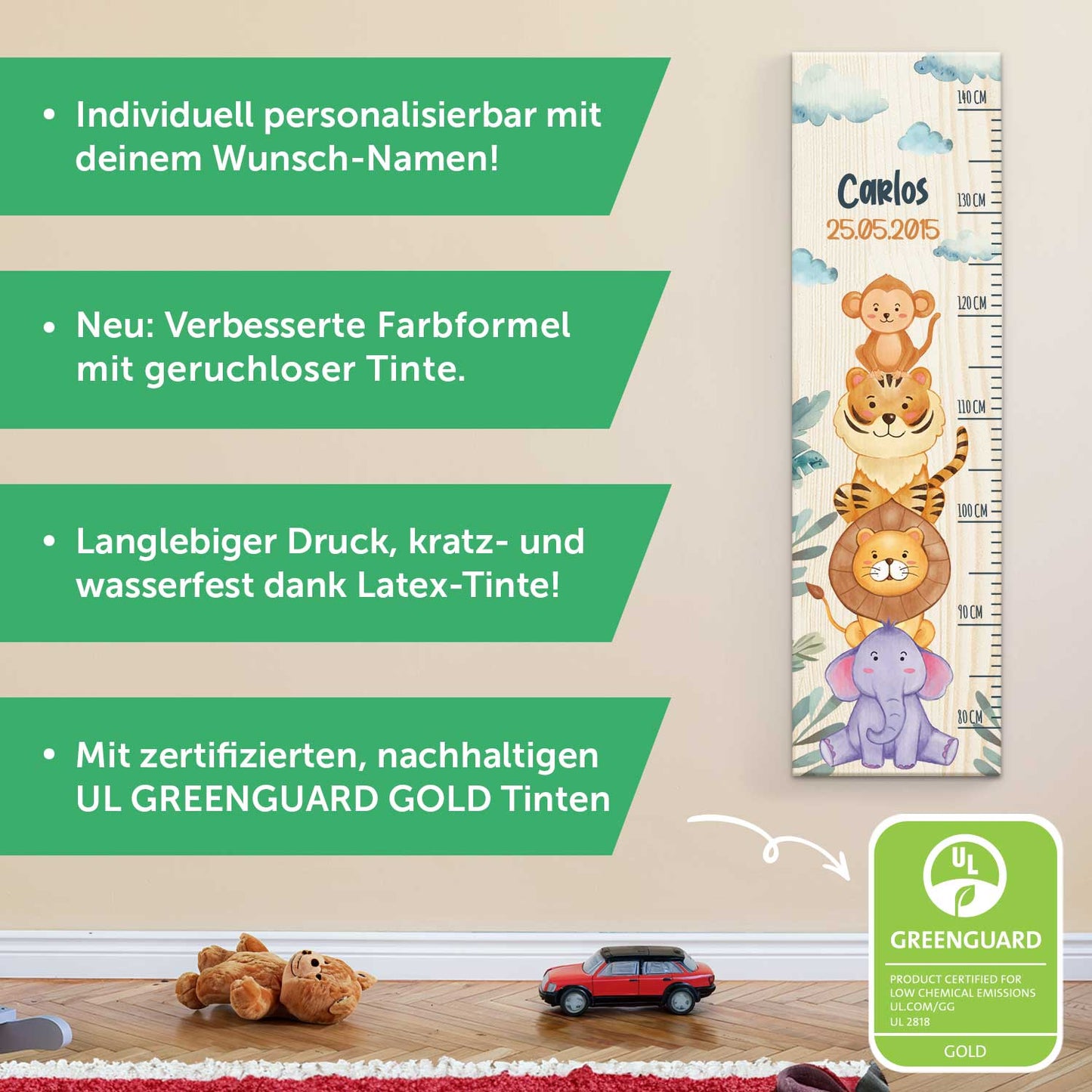 Messlatte mit Namen für Kinder im Dschungeltiere Design