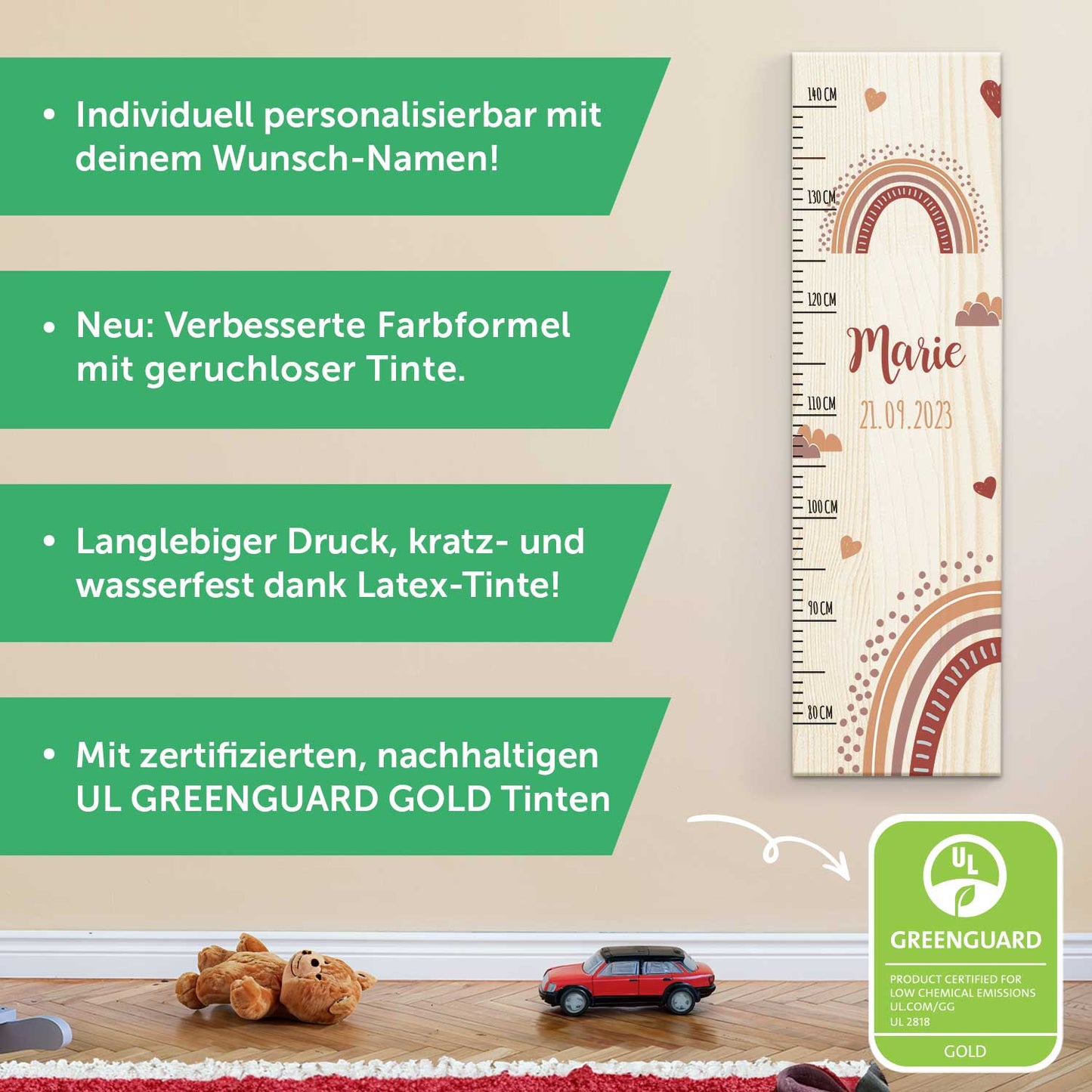 Messlatte für Kinder mit Namen aus Holz für Kinderzimmer