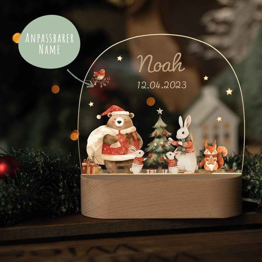 Kinder LED Nachtlicht mit Sockel aus Holz - "Pullovertiere"