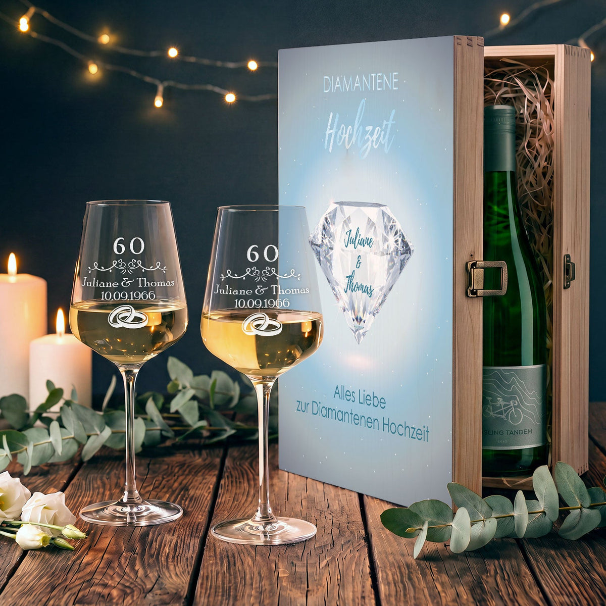 Leonardo Weingläser im "Diamantene Hochzeit - 60 Jahre" Design als Set