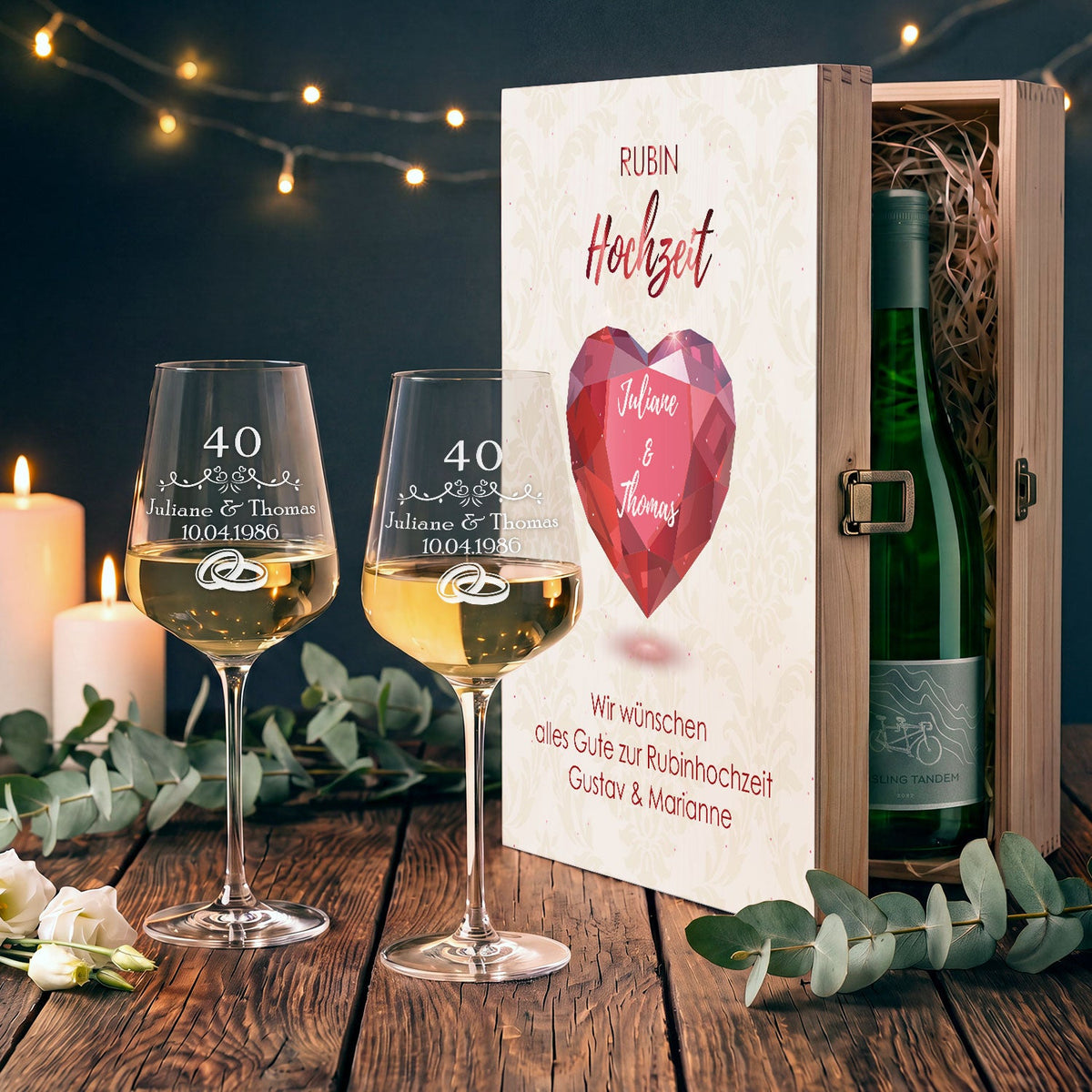 Leonardo Weingläser im "Rubinhochzeit - 40 Jahre" Design als Set