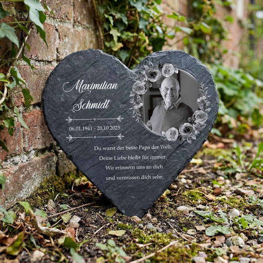 Bedrucktes Schieferherz - In Gedenken V1 - Personalisiertes Geschenk