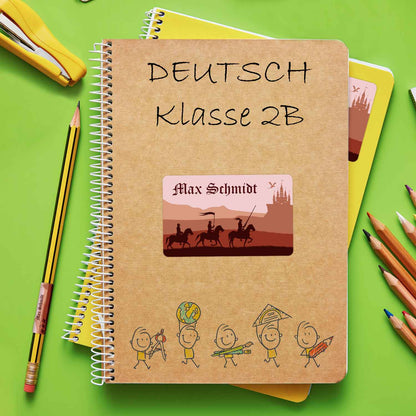 Schuletiketten mit Namen - Ritter Design - 100 Aufkleber in verschiedenen Größen