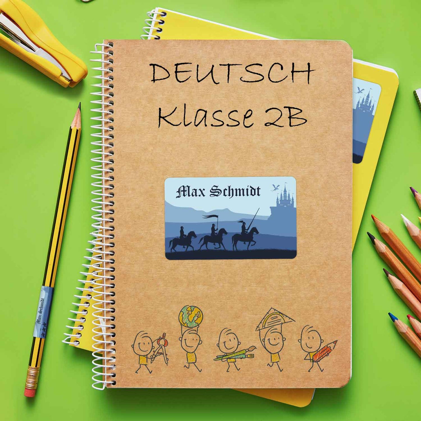 Schuletiketten mit Namen - Ritter Design - 100 Aufkleber in verschiedenen Größen