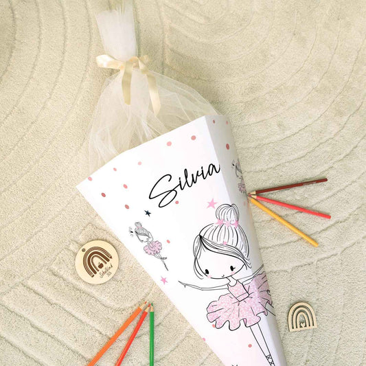 Bedruckte Schultüte mit Namen - Ballerina