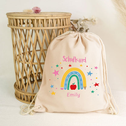 Turnbeutel für Kinder - Regenbogen Schulkind - zur Einschulung