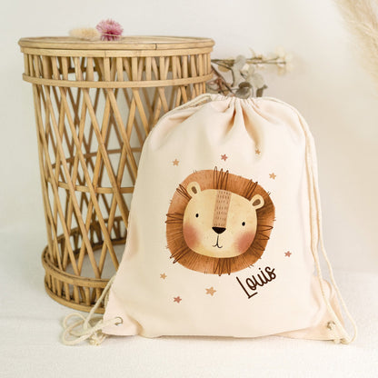 Turnbeutel mit Kindermotiv  - Tierköpfe - für Kinder