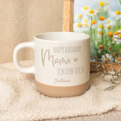 Gravierte Steingut Tasse - Happy Birthday Mama