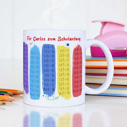 Bedruckte Tasse mit dem 1x1 - personalisiert mit Name