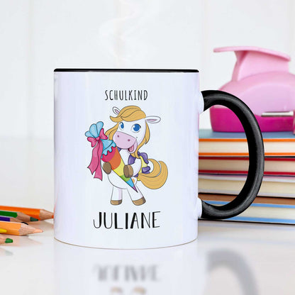 Bedruckte Tasse mit Motiv - Einschulung Pferd